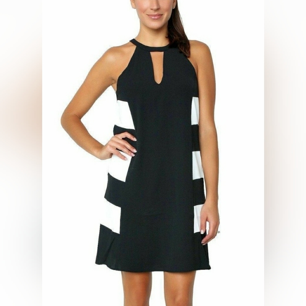 Parker New Parkdale Black White Colorblock Halter Dress Siz…